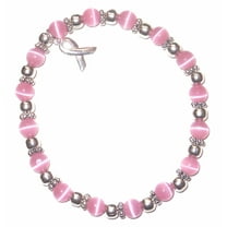 Breast Cancer Bracelet - 6mm Pink Breast Cancer Awareness - Stretch, Fits most adults, Packaged