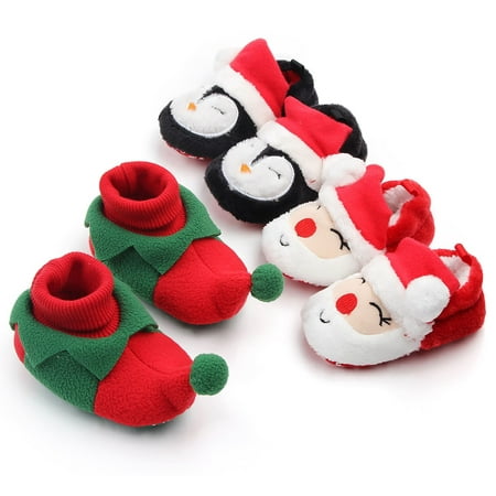 

Visland 1 Pair Xmas Toddler Shoes Adorable Non-Slip Soft Sole Exquisite Pattern Extra-Thick Keep Warm Wear-resistant Santa Claus Xmas Tree Baby Shoes Photo Prop Baby Supplies