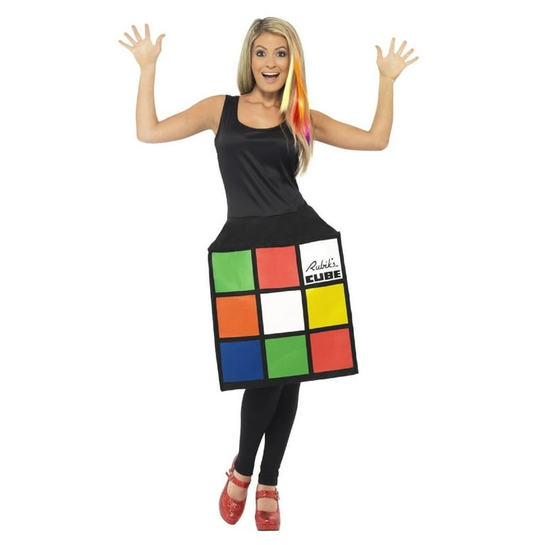 Rubiks Cube Costume Adult 3D Dress Multi Coloured Rubiks Cube Costume Adult 3D Dress Multi Coloured