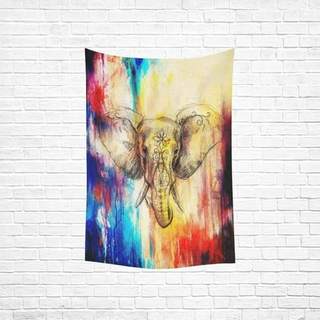 Home Accents Floral Tapestry - PHFZK Watercolor Wall Art Home Decor, Animal Art Elephant with Floral Tapestry Wall Hanging 40 X 60 Inches