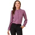 thumbnail image 1 of Blusa De Chifón Con Cuello Levantado Y Volantes De Manga Larga Con Cierre De Botones Para Oficina Y Trabajo Para Mujer Fucsia XL, 1 of 6