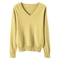 thumbnail image 4 of WUANDIXFA Chandails pour Femmes Automne Chandails pour Femmes Chandails à Col en V pour Femmes Chandails Légers pour Femmes Manches Longues Col Ras du Cou Léger Doux Chandail Tricoté Blouse Jaune, TG, 4 of 4