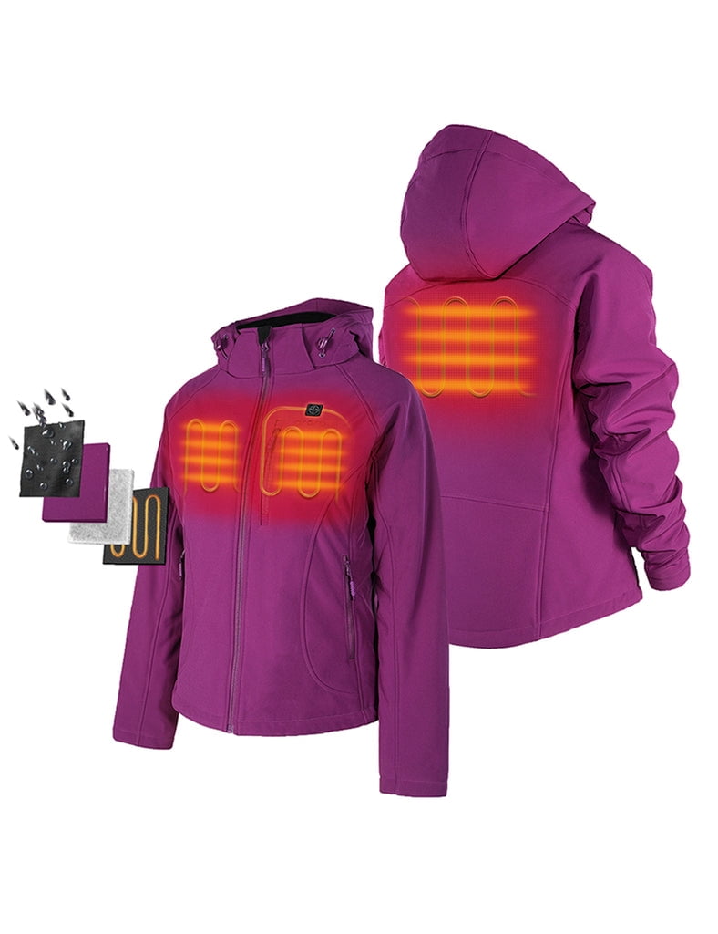 ORORO Women Heated Hip Length Jacket with Battery Pack and Detachable Hood (Purple, L), Female