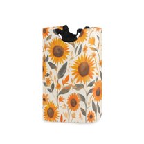 Yayeee Freestanding Laundry Hamper with Handle Collapsible Large Storage Basket for Clothes, Watercolor Sunflowers and Leaves