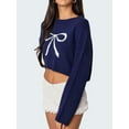 thumbnail image 6 of Fall Long Sleeve Pullover Sweaters for Women Trendy Crewneck Casual Cute Chunky Knit Crop Sweater Navy Blue M, 6 of 8