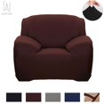 thumbnail image 2 of Gustave Stretch Sofa Slipcovers Washable Sofa Cover 1 Seater Couch Slipcover Polyester Solid Furniture Protector with Elastic Bottom for Kids Pets "Coffee", 2 of 8