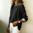 thumbnail image 5 of Womens Fall Tops Casual Long Sleeve Women's Spring Round-Neck Denim Casual Comfortable Long-Sleeved Top Black M, 5 of 7