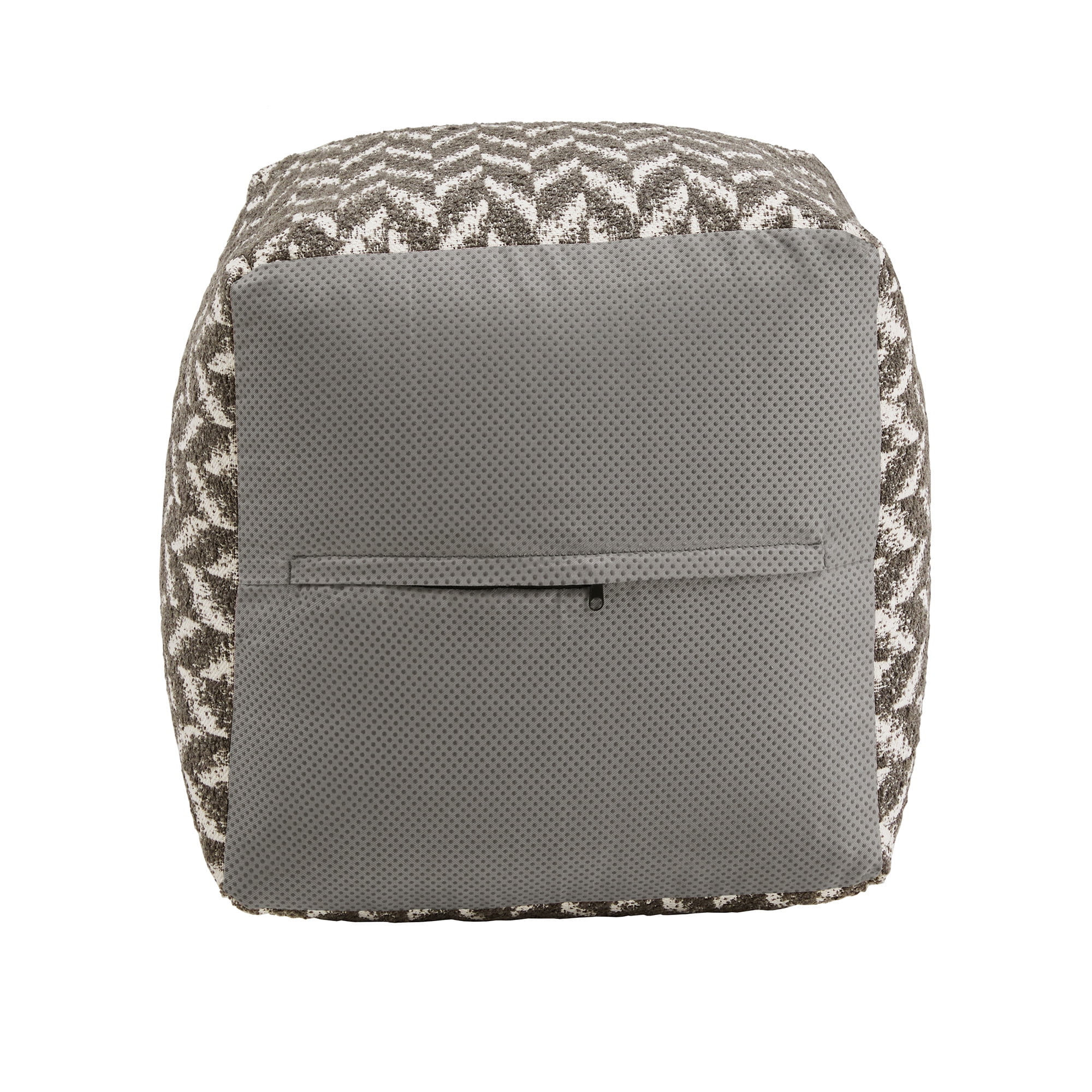 Weston Home Dinant Upholstered Square Pouf Ottoman, Grey & White Herringbone Pattern Fabric