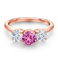 thumbnail image 3 of Gem Stone King 18K Rose Gold Plated Silver Pink Created Sapphire and White Zirconia Engagement Ring for Women | 2.50 Cttw | Round 6MM | Gemstone September Birthstone | Size 9, 3 of 6