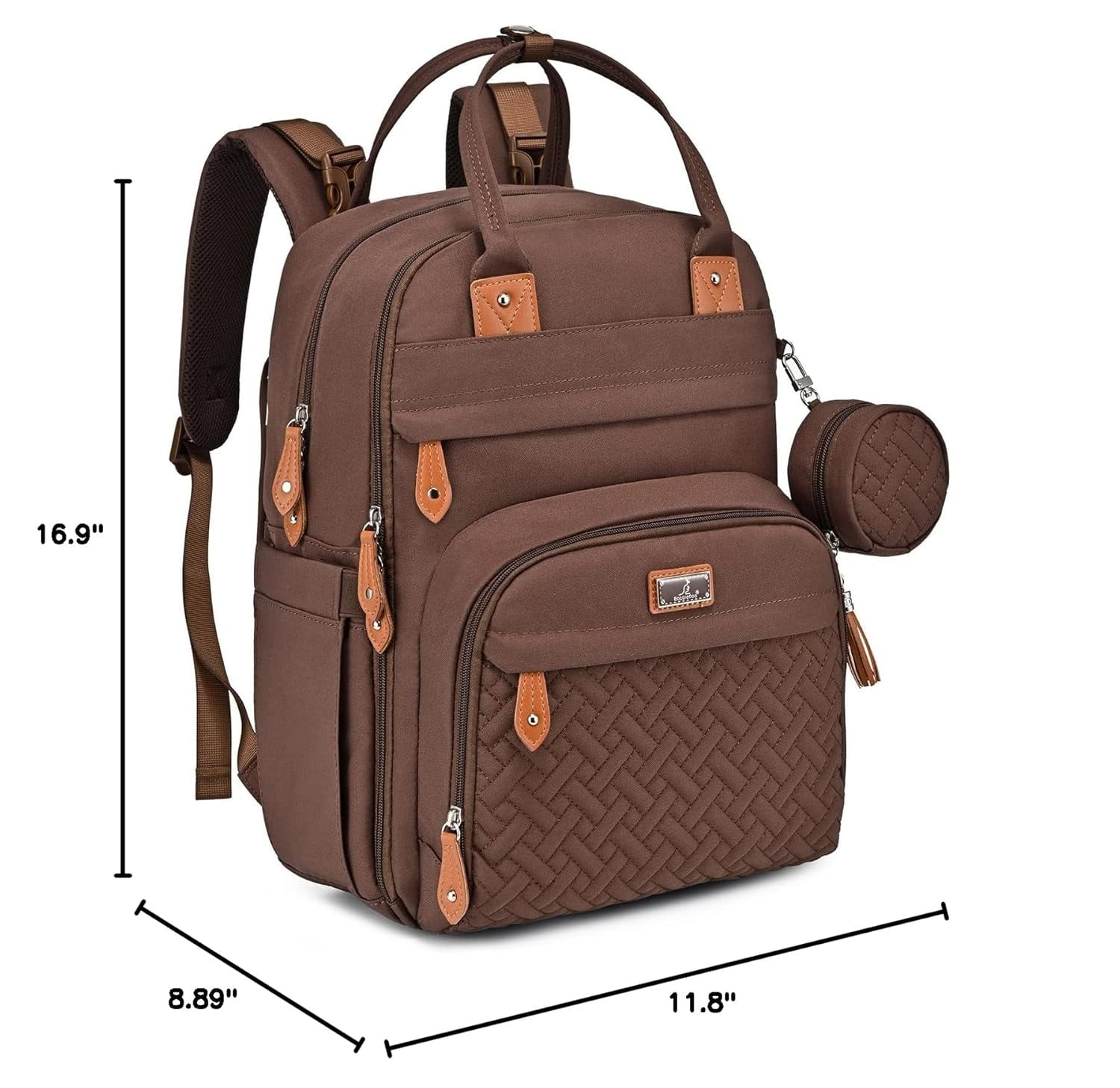 BabbleRoo Diaper Bag Backpack, Multifunction Original Baby Diaper Bag with Insulated Pockets, Brown