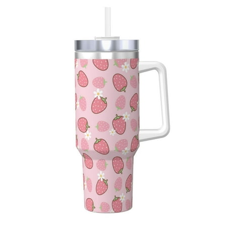 

Uemuo Strawberries Print 40oz Ice Bully With Handle And Straw Stainless Steel Vacuum Insulated Cup And 2 In 1 Straw Lid Insulated Travel Tumbler
