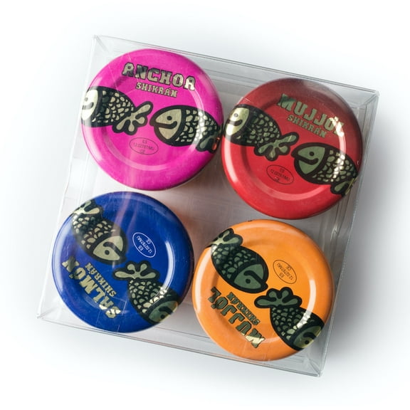 Shikran Euro Caviar Sampler Pack: 4 x 0.88 oz Mullet Roe Black, Mullet Roe Red, Smoked Salmon, Anchovies