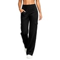 thumbnail image 2 of Women's Yoga Pants with 6 Cargo Pockets Wide Leg Cargo Pants Stretchy Soft Fabric Slim Fit, Pull On, Tummy Control Leggings, Wide Leg, Skinny, Comfort, Hiking Black S, 2 of 9