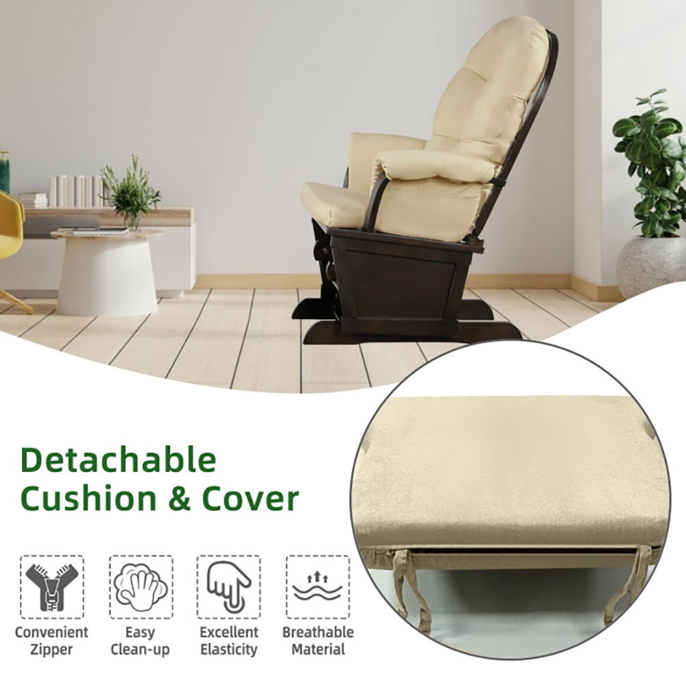 Finihen Glider and Ottoman Cushion Set, Wooden Rocking Nursery Chair, Wood Baby Glider and Ottoman Cushion Set with Padded Armrests for Nursing, for Napping, Nursing, Reading, Beige Finihen Glider and Ottoman Cushion Set, Wooden Rocking Nursery Chair, Wood Baby Glider and Ottoman Cushion Set with Padded Armrests for Nursing, for Napping, Nursing, Reading, Beige