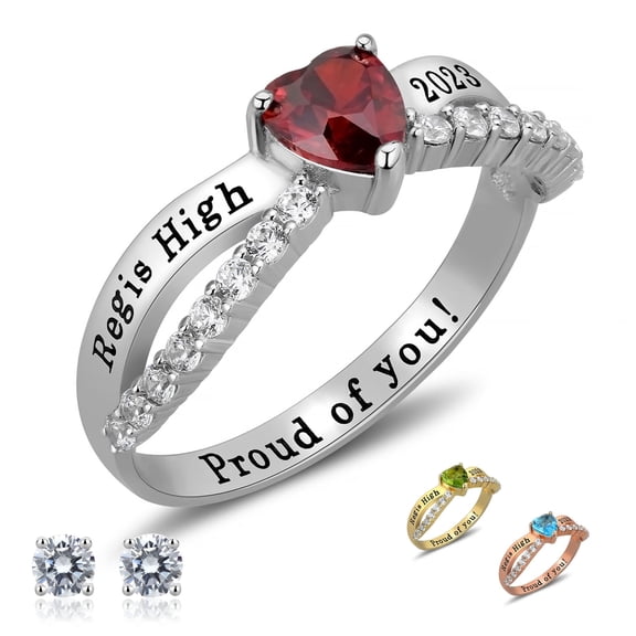 ccjcinata Multicolor Birthstone Customized Class Ring Sterling Silver Platinium