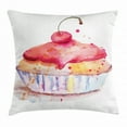 thumbnail image 1 of Dessert Throw Pillow Cushion Cover, Ink Splatter Watercolor Illustration of Cherry Sweet Buttercream Frosting Cupcake, Decorative Square Accent Pillow Case, 18 X 18 Inches, Multicolor, by Ambesonne, 1 of 2