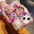 thumbnail image 4 of for iPhone 15 Glitter Bling Case,Cute Luxury 3D Crown Crystal Rhinestone Diamond Sparkle Stunning Stones Pearl with Wrist Strap Chain Women Girls Protective Case for iPhone 15 6.1 inch (Pink), 4 of 4