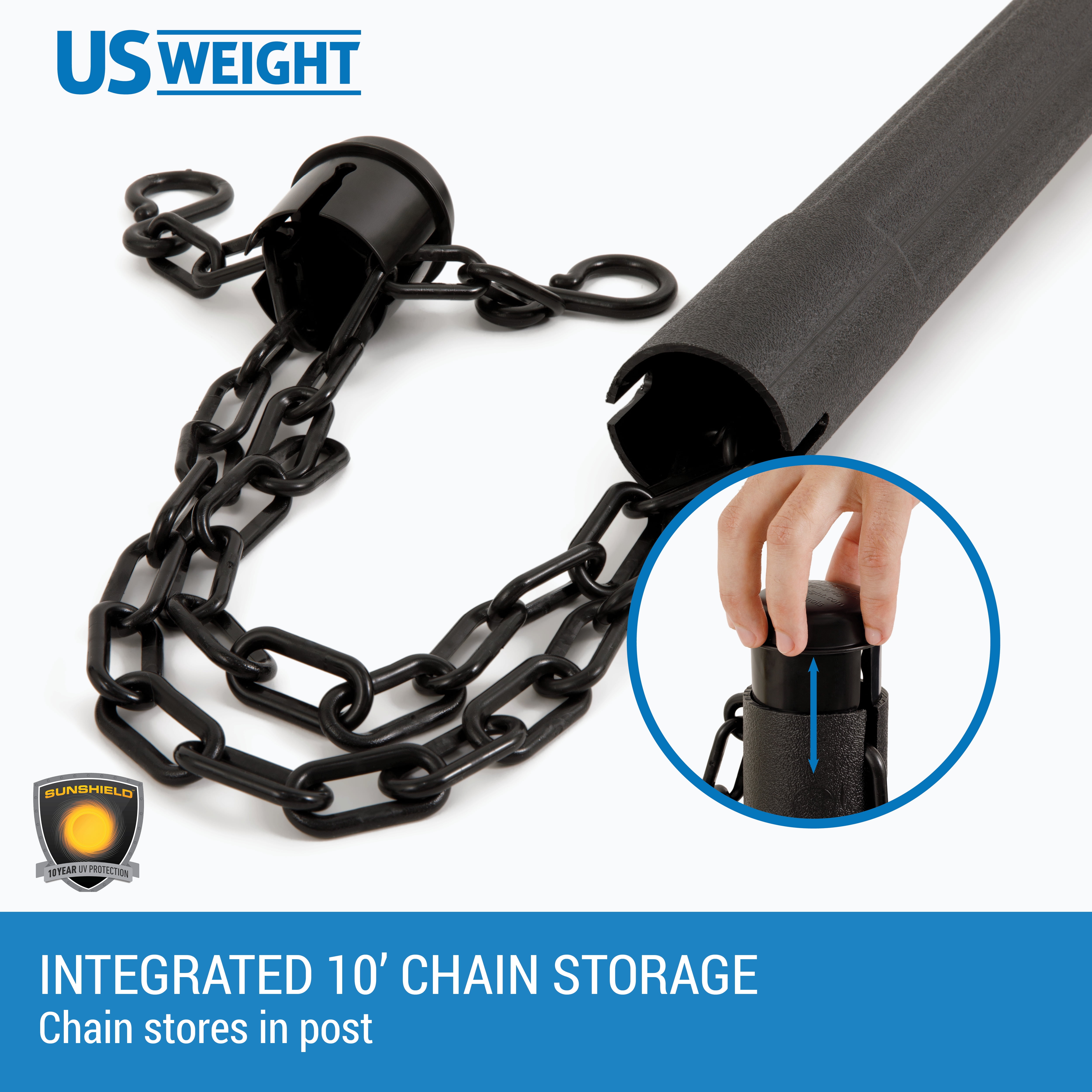 ChainBoss Heavy Duty Fillable Black Plastic Stanchions Crowd Control Barriers With 10' of Black Plastic Chain Kit (6-Pack)