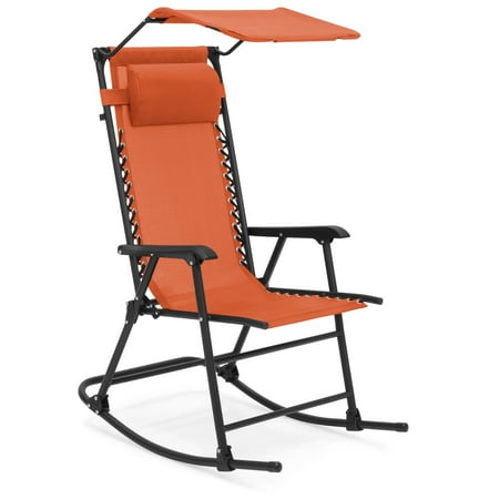 Best Choice Products Outdoor Folding Mesh Zero Gravity Rocking Chair with Attachable Sunshade Canopy and Headrest, (Best Orange Amp Head)