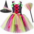 thumbnail image 2 of Disfraz de bruja para niñas, vestido de tutú de Halloween, ropa, trajes con sombrero, escoba, arcoíris, vestidos elegantes para fiesta de carnaval para niños pequeños, 2 of 4