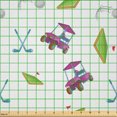 thumbnail image 2 of Ambesonne Golf Fabric by the Yard Microfiber, Clubs Carts Ball Flag on Grass, 10 Yards, Lime Green Purple, 2 of 4
