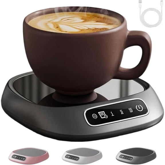 Coffee Mug Warmer, Rechargeable Electric Coffee-Cup Warmer Screen Touch, Adjustable Electric Drink Cup Heater for Chocolate Tea Hot Cocoa, 1-8H Timer Auto Shut Off (Grey)