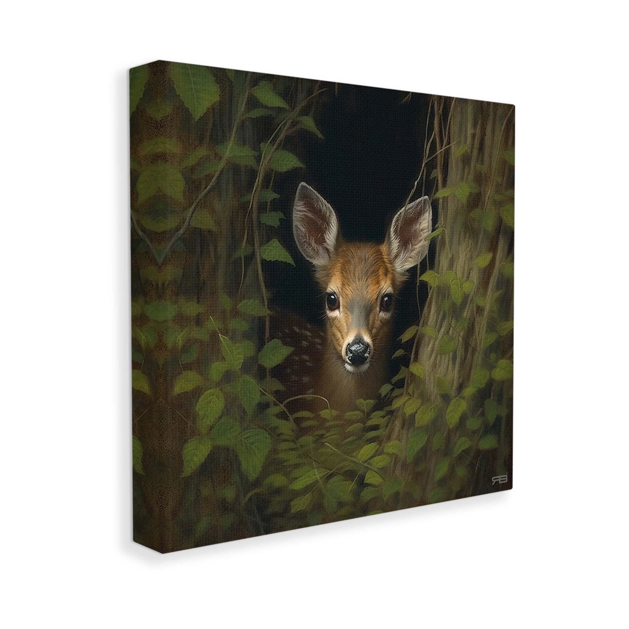 Stupell Industries Fawn Peeking from Trees Animals & Insects Painting Gallery Wrapped Canvas Art Print Wall Art, 30 x 30