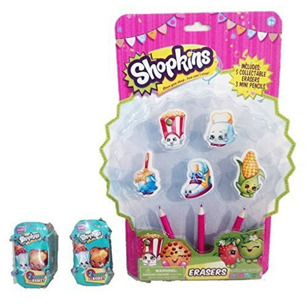 Shopkins 3 Pack Bundle (1) pack collectable erasers with mini pencils