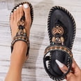thumbnail image 4 of Flip Flops for Women Bohemian Beaded Beach Sandals Lightweight Comfy Footbed Slip on Elastic Ankle Strap Summer Outdoor Flat Walking Shoes Black Size 7.5, 4 of 7