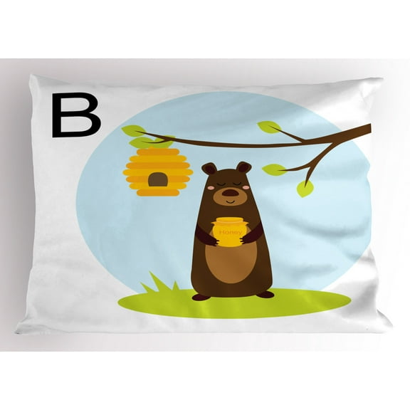 Ambesonne Bear Pillow Sham, Funny Mammal Alphabet, 36" X 20", Multicolor