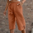 thumbnail image 4 of Linen Capris for Women Summer Casual High Waisted Crop Pants with Pockets Wed Leg Lounge Trousers Boho Beach Clothes Ginger L, 4 of 5