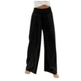 thumbnail image 2 of Women's Smocked High Waisted Cotton Linen Wide Leg Pants Palazzo with Pockets Black 2XL, 2 of 6
