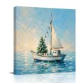 thumbnail image 3 of Canvas Wall Art White Sailboat Canvas Art Print Coastal Christmas Tree Ocean Oil Painting Texture Pictures Wall Decor for Living Room Bedroom Artwork Decorations Stretched Framed Ready to Hang 8"x8", 3 of 9