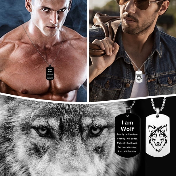 onlyliua para Interior/Exterior Nuevo Collar y Colgante de Lobo a La Moda para Hombre y Frase "Soy Un Lobo"