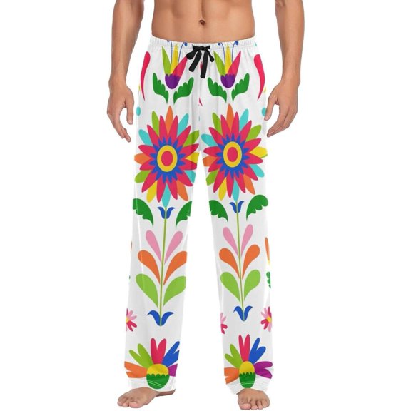 Mexican Floral Ghost Pajama Pants, Men's Lounge Pants Light with Drawstring and Pockets, Christmas New Year Birthday Father's Day Gifts