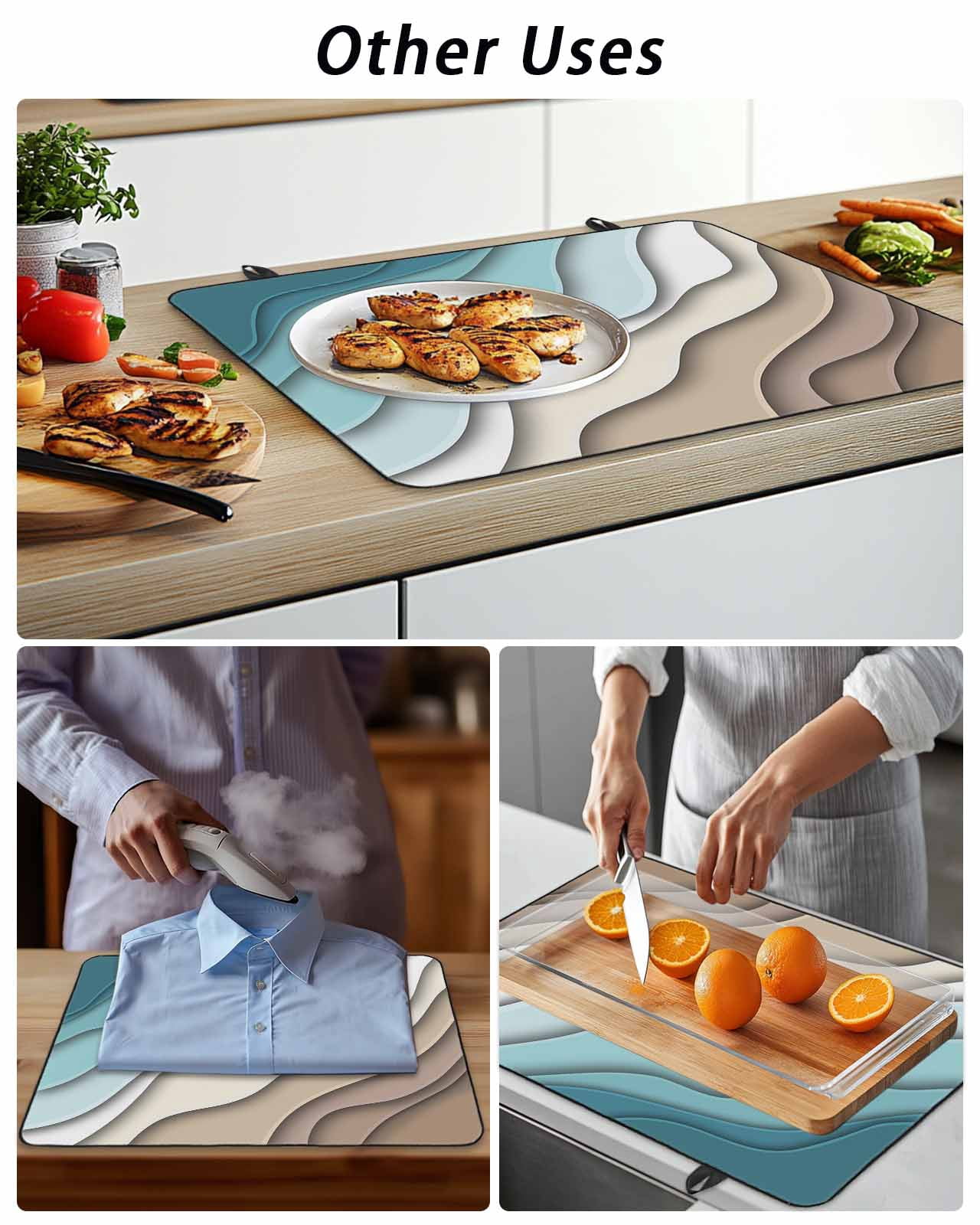 Stove Top Covers for Electric Stove, Teal Blue Ombre Cream Glass Stovetop Cover Protector, Modern Geometric Brown Aesthetic Induction Cooktop Protector Oven Mat for Kitchen Countertop 24"x21"