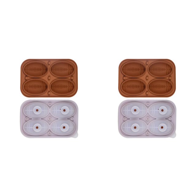 2PC Baby Popsicle Molds Silicone Ice Cube Moulds Set Sphere Giant Ice Maker With Lid Easy To Release Large Football/Basketball/Rugby Ice Cube Trays For Whiskey Cocktails Baby Food Brown