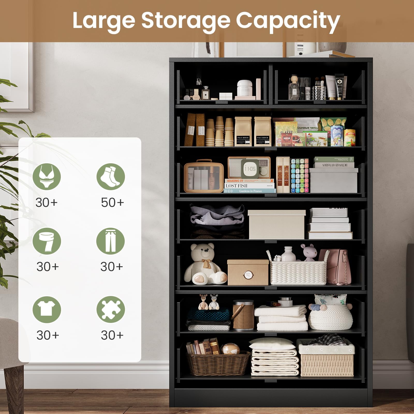 Toogaho Tall 8 Drawer Dresser, Modern Chest of Drawers for Bedroom,Closet Dressers with Drawers for Living Room Entryway,Black Vertical 8 Drawer Dresser