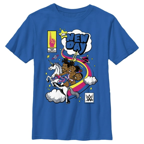 Boy's WWE New Day Unicorn Comic  Graphic Tee Royal Blue X Large