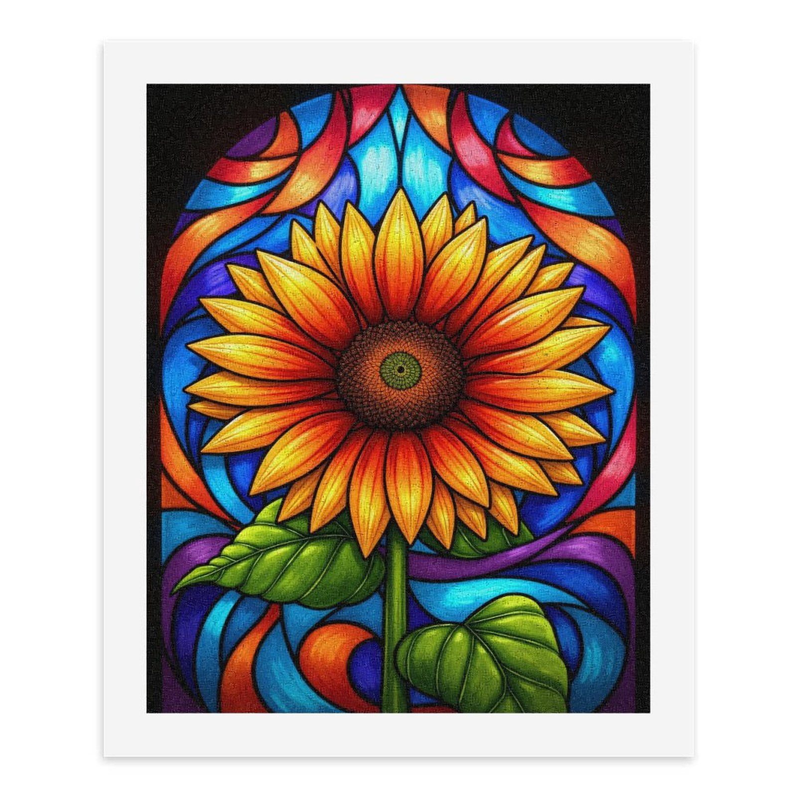 Paint By Numbers Kit for Adults Beginner - DIY Vibrant Sunflower Stained Glass Art Canvas Painting Kits for Adults, Frameless Paint By Number for Adults for Home Wall Decor 16x20 Inch