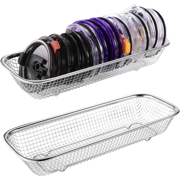 2Pack Stainless Steel Tumbler Cup Lid Organizer Inside Cabinet, Mason Jar Lid Holder, Rectangular Basket for Storage of Silverware, Chopsticks, straws and Utensils