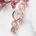 thumbnail image 2 of Reloj de pulsera analógico de cuarzo con esfera redonda para mujer, correa de aleación, reloj de diamantes de imitación (oro rosa blanco), 2 of 3
