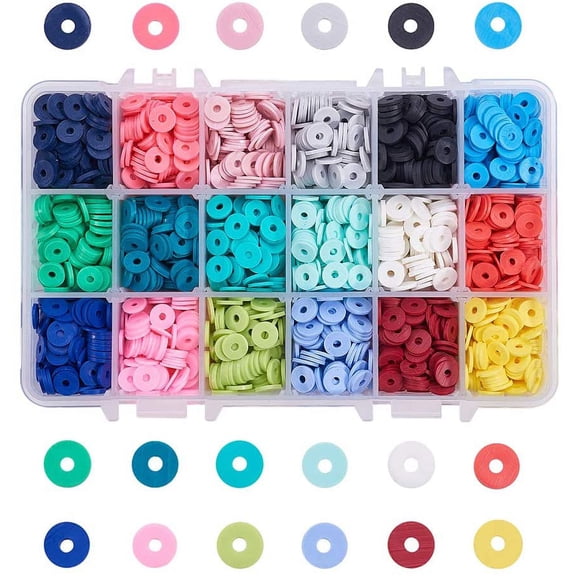 Heishi Clay Beads 3600 Pcs 18 Colors 8mm Vinyl Disc Beads Flat Round Handmade Polymer Clay Beads for Hawaiian Earring Choker Anklet Bracelet Necklace Jewelry Making Summer Surfer Mixed Color