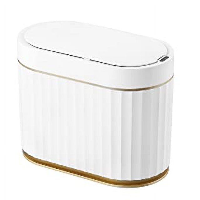 Mini bote de basura de escritorio, bote de basura pequeño con tapa, bote de basura con sensor de movimiento de escritorio de 5 cuartos, bote de basura de encimera impermeable de 1.3 galones, bote de basura de plástico pequeño para oficina, dormitorio, dorado oso de fresa Electrónica
