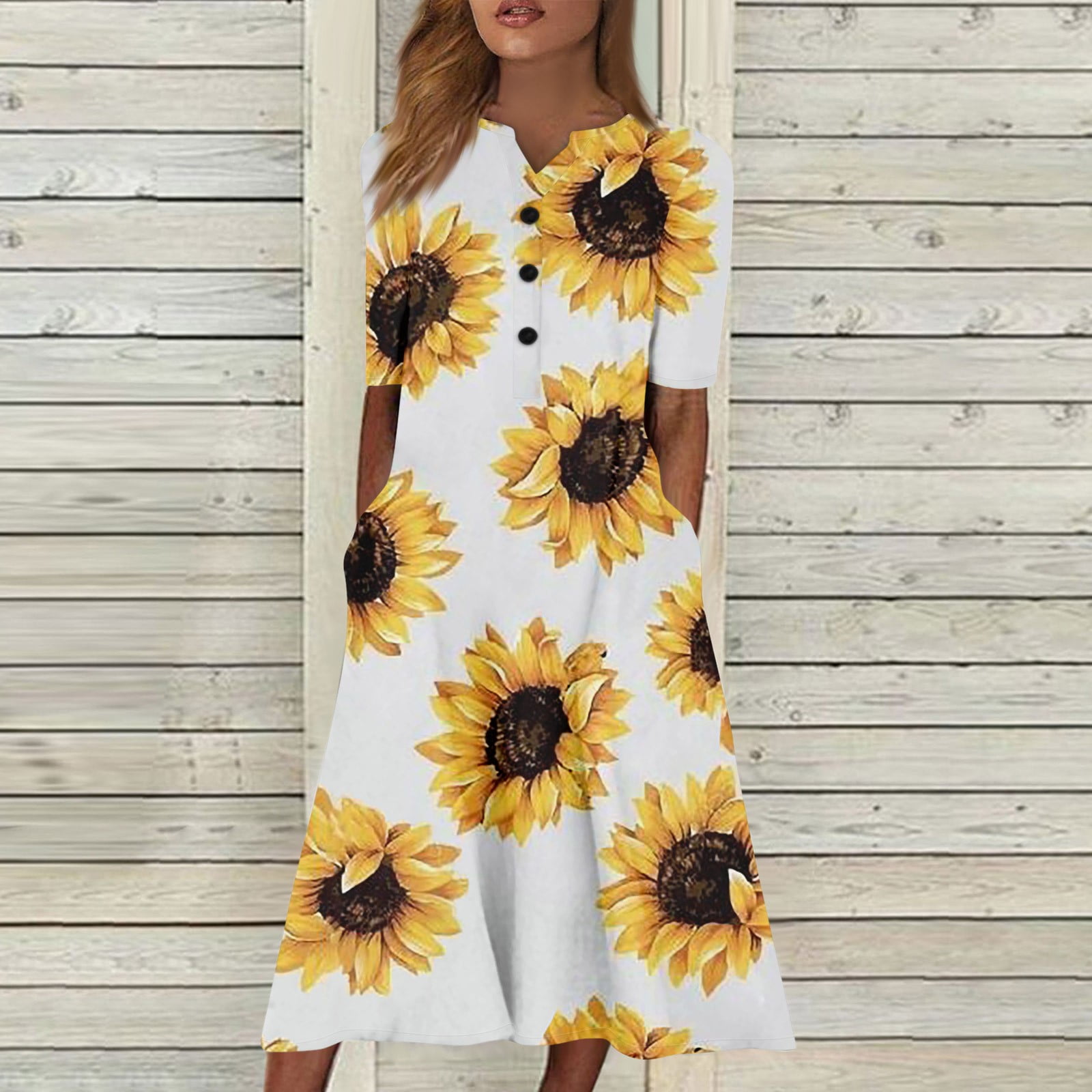 Sunflower-Printed Midi Dress S 【公式通販】