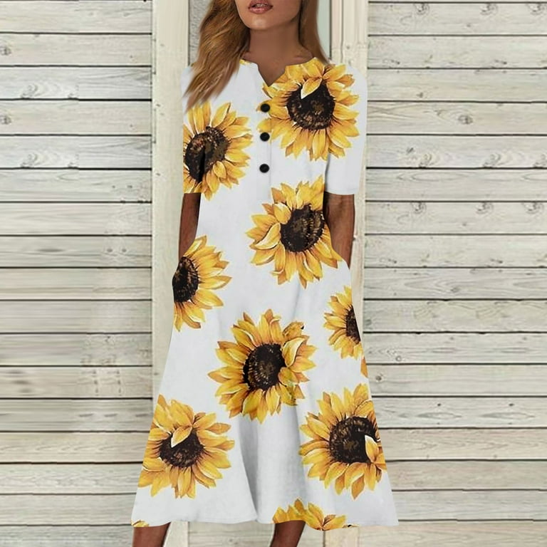 ワンピース Sunflower-Printed Midi Dress Sunflower-Printed Midi Dress（ワンピース）｜Her lip to（ハー