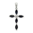 thumbnail image 3 of 925 Sterling Silver Rhodium Sapphire Diamond Cross Shaped Pendant, 3 of 5