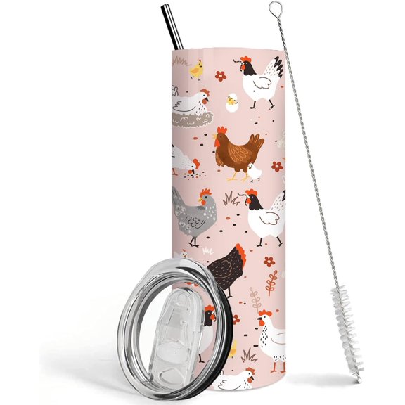20 oz Chicken Tumbler with lid and Straw,Chicken Cup Coffee Travel Mug,Chicken Gifts for Chicken Lovers Rooster Stuff Decor Accessories