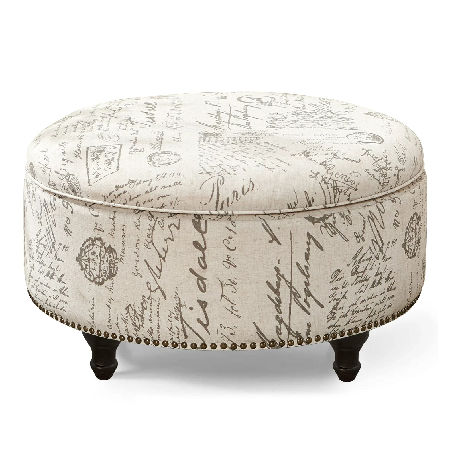 Nathaniel Home, 30" Round Storage Ottoman Footstool with Removable Lid, Button Tufted Ottoman Coffee Table with Legs, Large Ottoman with Storage for Bedroom, Beige