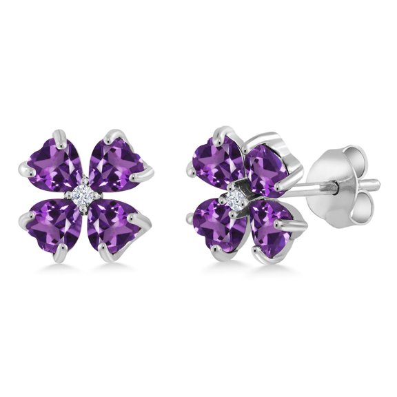 Gem Stone King 925 Sterling Silver Purple Amethyst Earrings for Women | 2.03 Cttw | Gemstone February Birthstone | Heart Shape 4MM